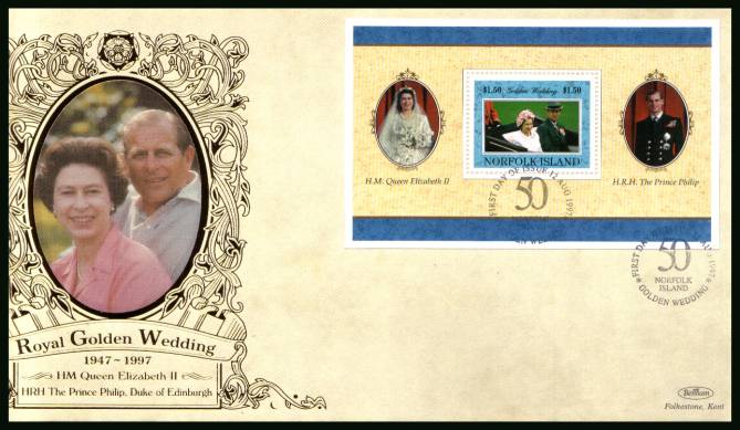 Royal Golden Wedding minisheet<br/>
on a BENHAM ''Silk'' First Day Cover