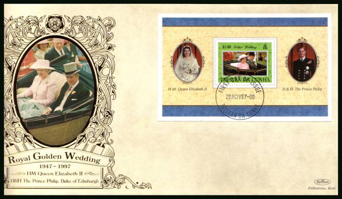 Royal Golden Wedding minisheet<br/>
on a BENHAM ''Silk'' First Day Cover