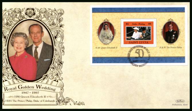 Royal Golden Wedding minisheet<br/>
on a BENHAM ''Silk'' First Day Cover