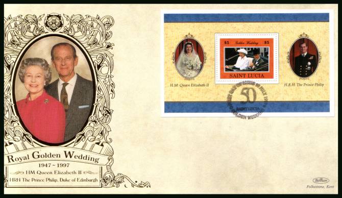 Royal Golden Wedding minisheet<br/>
on a BENHAM ''Silk'' First Day Cover