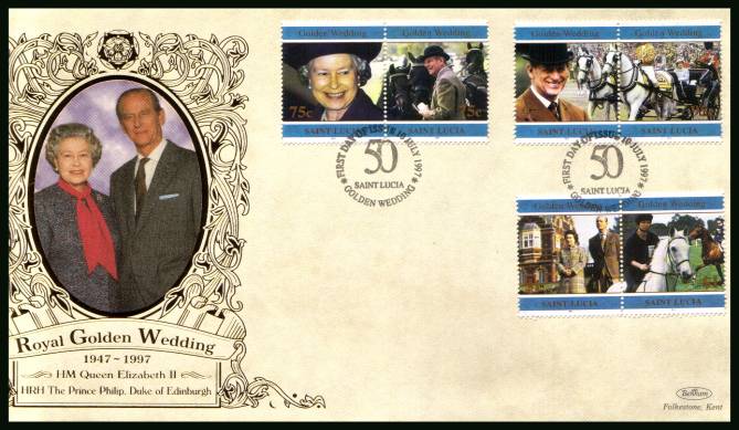 Royal Golden Wedding set of six<br/>
on a BENHAM ''Silk'' First Day Cover