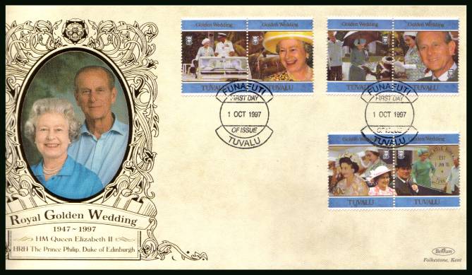 Royal Golden Wedding set of six<br/>
on a BENHAM ''Silk'' First Day Cover