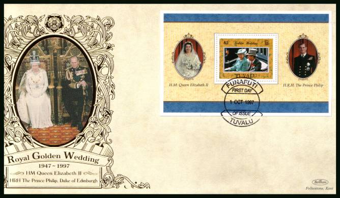 Royal Golden Wedding minisheet<br/>
on a BENHAM ''Silk'' First Day Cover