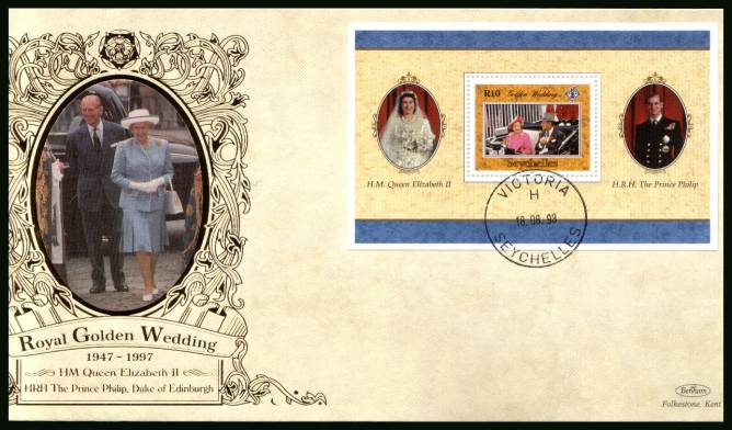 Royal Golden Wedding minisheet<br/>
on a BENHAM ''Silk'' First Day Cover