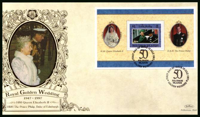 Royal Golden Wedding minisheet<br/>
on a BENHAM ''Silk'' First Day Cover