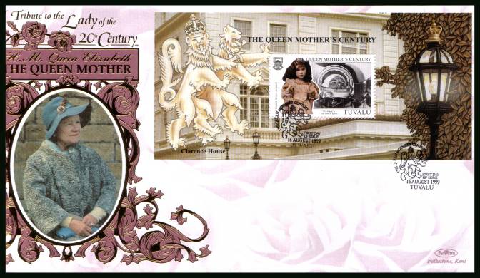The Queen Mother's Century minisheet<br/>
on a BENHAM ''Silk'' First Day Cover