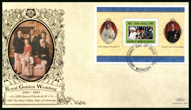 Royal Golden Wedding minisheet<br/>
on a BENHAM ''Silk'' First Day Cover