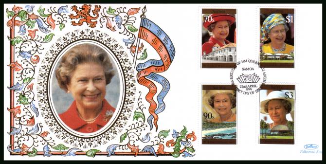 70th Birthday of The Queen set of four <br/>
on a BENHAM ''Silk'' First Day Cover