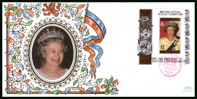 70th Birthday of The Queen minisheet<br/>
on a BENHAM ''Silk'' First Day Cover