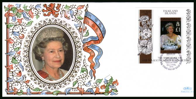 70th Birthday of The Queen minisheet<br/>
on a BENHAM ''Silk'' First Day Cover