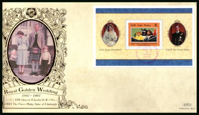 Royal Golden Wedding minisheet<br/>
on a BENHAM ''Silk'' First Day Cover