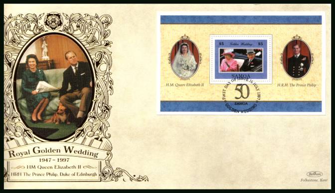 Royal Golden Wedding minisheet<br/>
on a BENHAM ''Silk'' First Day Cover