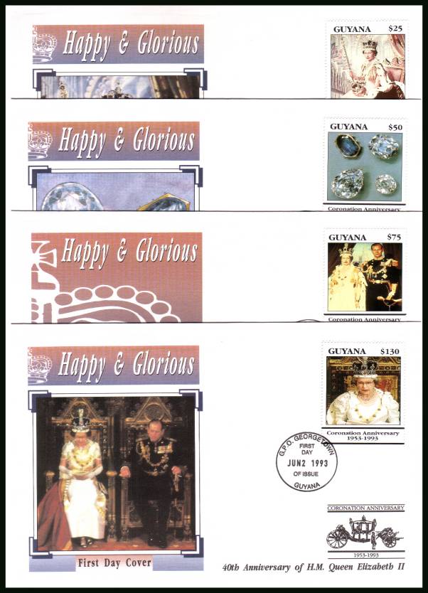 40th Anniversary of the Coronation<br/>Set og four on matched set of four First Day Covers