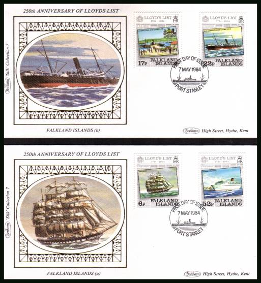 250th Anniversary of Lloyds List set of four on two different <br/>designs of a BENHAM ''Silk'' First Day Cover