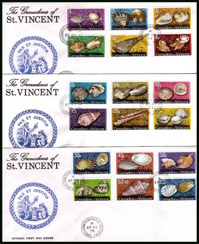 Shells and Molluscs set of eighteen - No Imprint at foot<br/>
<br/>on a set of unaddressed official First Day Covers. Note the $10 was issued in 1976