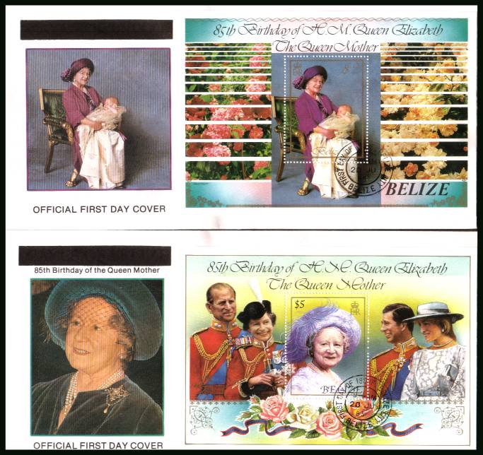 Life and Times of Queen Mother minisheets<br/>on a pair unaddressed OFFICIAL First Day Covers