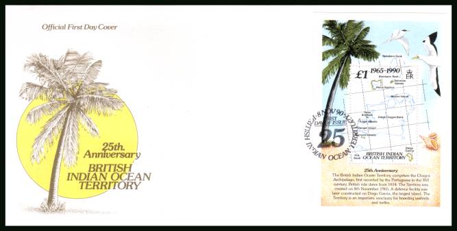 25th Anniversary of British Indian Ocean Territory<br/>cancelled with special cancel on an illustrated First Day Cover