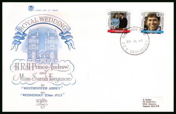 Royal Wedding<br/>cancelled with the CINO JUIN T.P.O. cancel on an illustrated, unaddressed  STUART First Day Cover