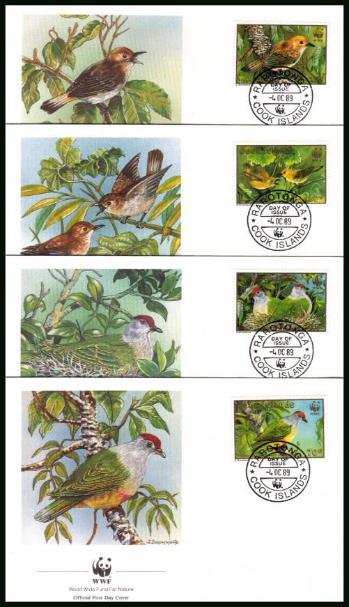 WWF - Endangered Birds of Cook Islands<br/>on four illustrated unaddressed First Day Covers 

