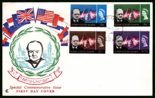 Churchill Commemoration<br/>on an illustrated unaddressed First Day Cover 

