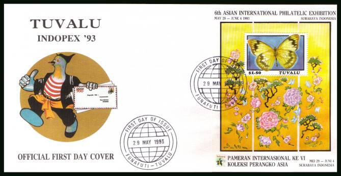 ''Indopex '93'' Stamp Exhibition minisheet<br/>on an unaddressed illustrated First Day Cover