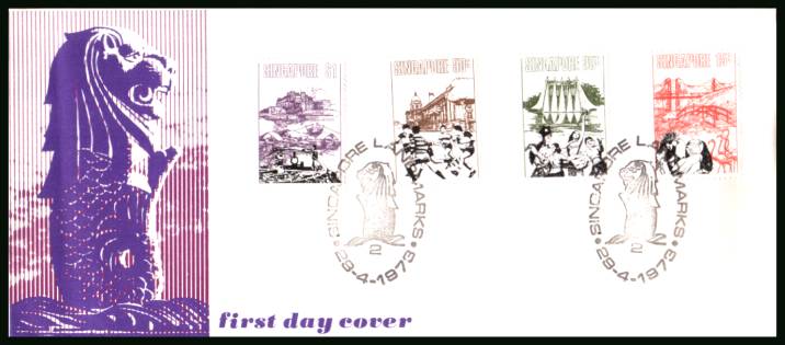 Singapore Landmarks
<br/>on an illustrated unaddressed colour First Day Cover 

