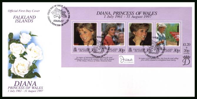 Diana, Princess of Wales Commemoration, the minisheet
<br/>on a STANLEY cancelled unaddressed official full colour First Day Cover