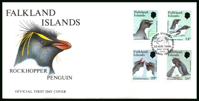 Rockhopper Penguins<br/>on a PORT STANLEY cancelled unaddressed official full colour First Day Cover
