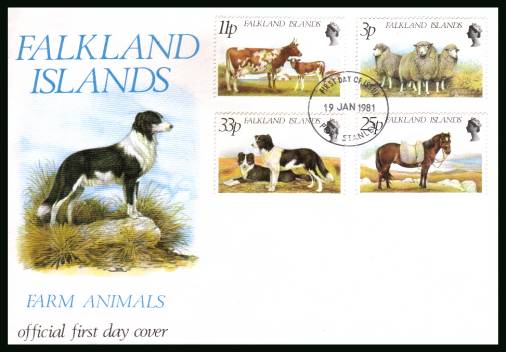 Farm Animals<br/>on a PORT STANLEY cancelled unaddressed official full colour First Day Cover
