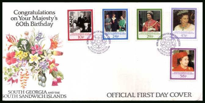 60th Birthday of The Queen<br/>on an official unaddressed official First Day Cover