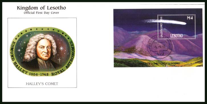 Appearance of Halley's Comet
minisheet<br/>on an official unaddressed First Day Cover