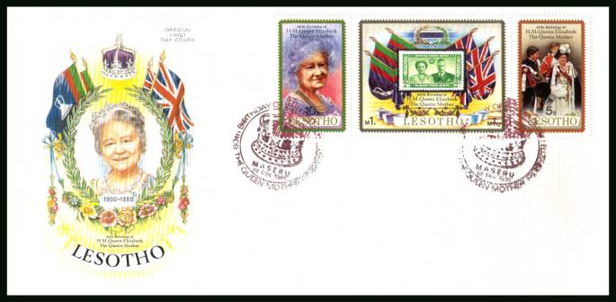 80th Birthday of the Queen Mother<br/>on an official unaddressed First Day Cover