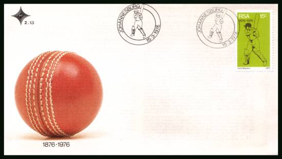 Cricket in South Africa<br/>on an official unaddressed First Day Cover
<br/>Cover number:2.13