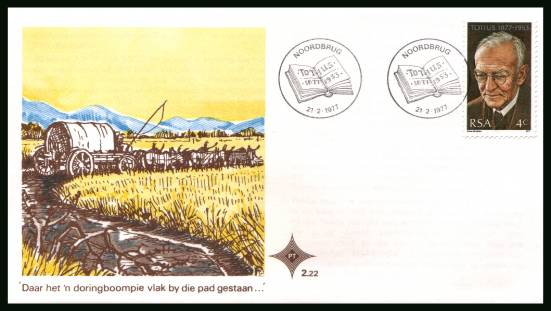 Birth Centenary of J. D. du Toit - Poet<br/>on an official unaddressed First Day Cover
<br/>Cover number:2.22