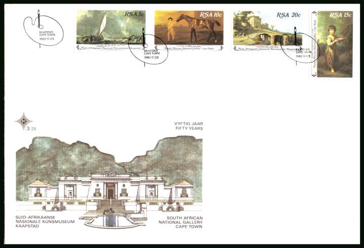 Paintings from South African National Gellery<br/>on an official unaddressed First Day Cover
<br/>Cover number:3.25