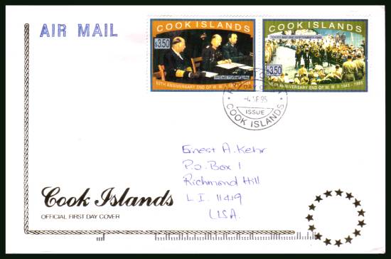 50th Anniversary of Second World War pair<br/>on an illustrated official hand addressed First Day Cover 

