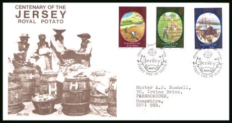 Centenary of Jersey Royal Potatoe<br/>on an official neatly typed addressed illustrated First Day Cover