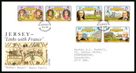 Links with France<br/>on an official neatly typed addressed illustrated First Day Cover 

