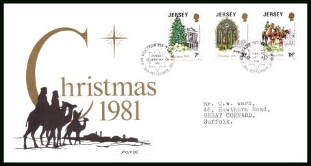 Christmas<br/>on an official neatly typed addressed illustrated First Day Cover 

