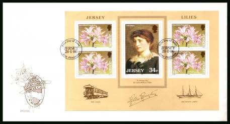 Jersey Lillies minisheet<br/>on an official unaddressed illustrated First Day Cover 


