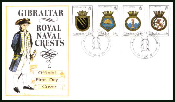 Royal Naval Crests - 5th Series<br/>on an unaddressed illustrated official First Day Cover