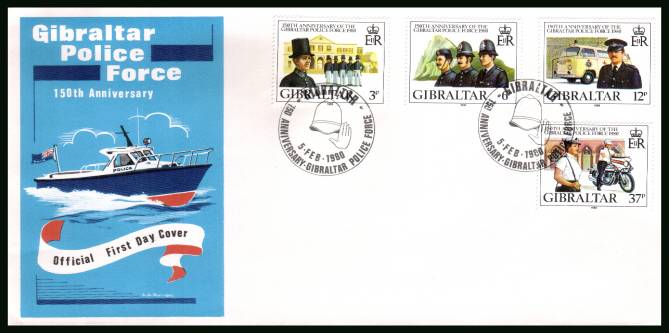 150th Anniversary og Gibraltar Police Force<br/>on an unaddressed illustrated official First Day Cover