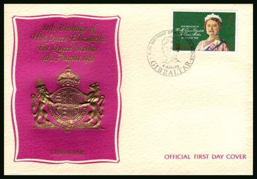 80th Birthday of The Queen Mother<br>on an official unaddressed First Day Cover