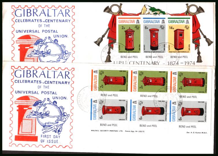 Centenary of Universal Postal Union set of two booklet panes<br>on a pair of unaddressed First Day Covers