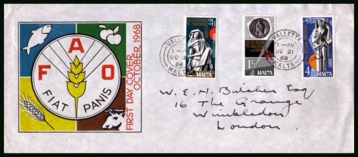 FAO Conference<br/>on a hand addessed illustrated  First Day Cover