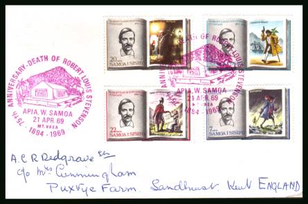 75th Death Anniversary of Robert Louis Stevenson<br/>on a plain hand addressed  First Day Cover