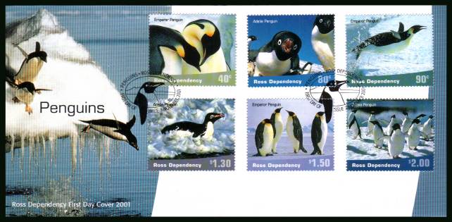Penguins<br/>on an unaddressed First Day Cover