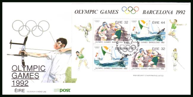 Olympic Games - Barcelona minisheet<br/>on an unaddressed official First Day Cover 

