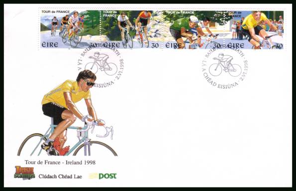 Visit of ''Tour de France'' Cycle Race strip of four<br/>on an unaddressed official First Day Cover 

