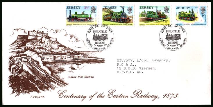 Jersey Railway History - 1st Series<br/>on an official typed addressed illustrated First Day Cover 

